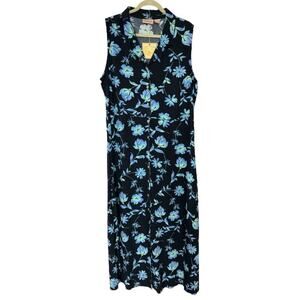 Original Island Sport Dress Womens 18 Black Floral Maxi Button Front  NWT
